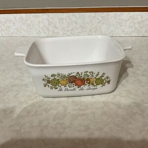 Vintage Corning ware  White Ceramic Baking Dish with vegetable Design.